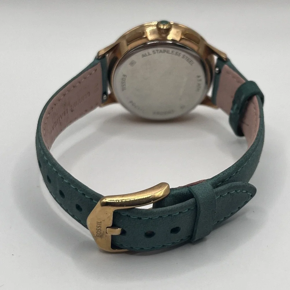 Fossil Abilene Chronograph Teal Leather‎ Strap Watch CH3089- New Battery!